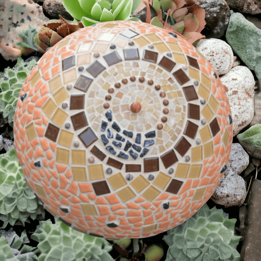 Dekohalbkugel beige braun orange 30 cm Einzelstück - Unikat - Mosaikkasten braun deko
