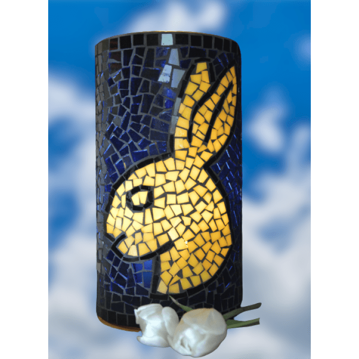 Handgemachtes Mosaik Windlicht Hase 25 cm hoch - Mosaikkasten aus alt mach neu blau