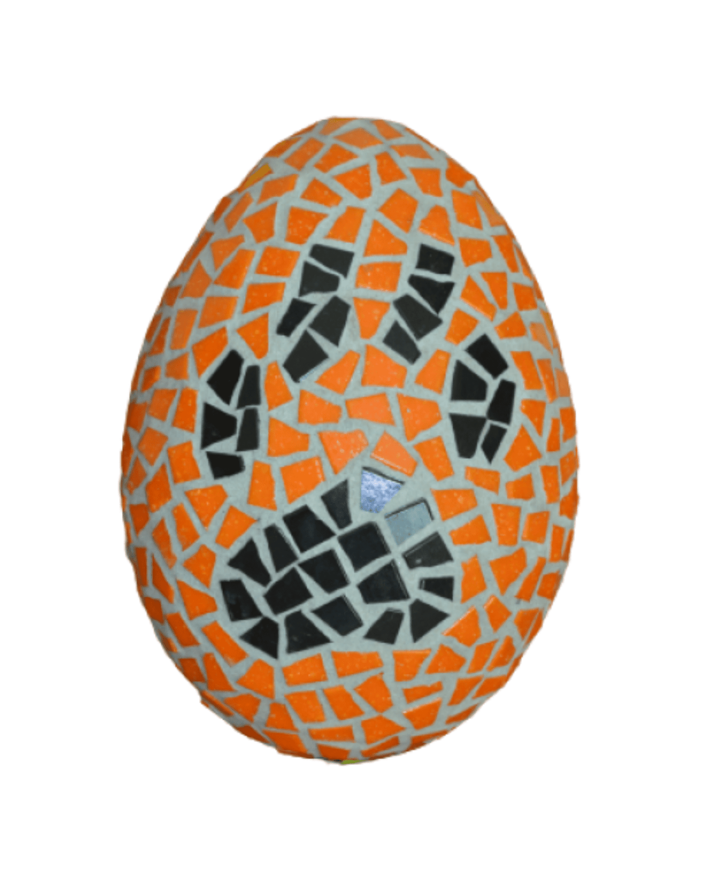 Handgemachtes Mosaikei Pfoty orange schwarz 15 cm - Mosaikkasten Abverkauf Deko für draußen