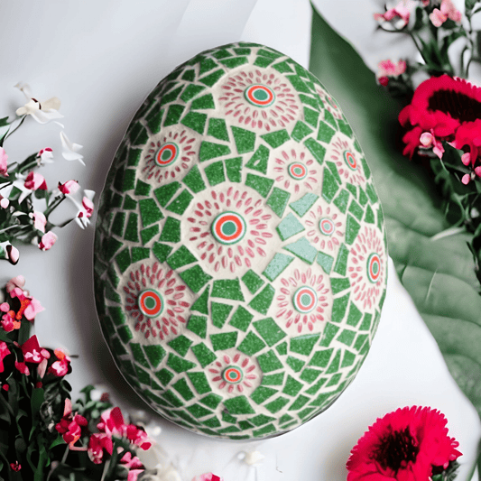 Handgemachtes Osterei grün rot 20 cm hoch - Einzelstück - Mosaikkasten blume Deko für draußen