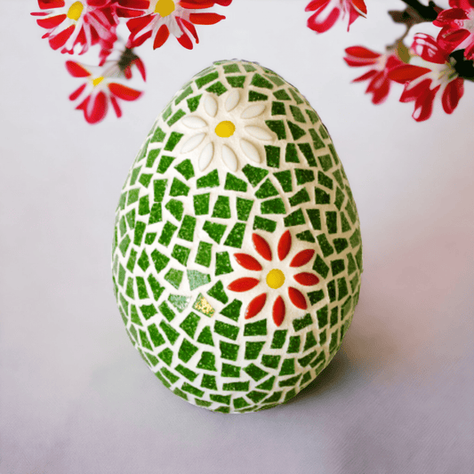 Handgemachtes Osterei grüne Blumenwiese 15 cm Osterdeko - Mosaikkasten blume Deko für draußen