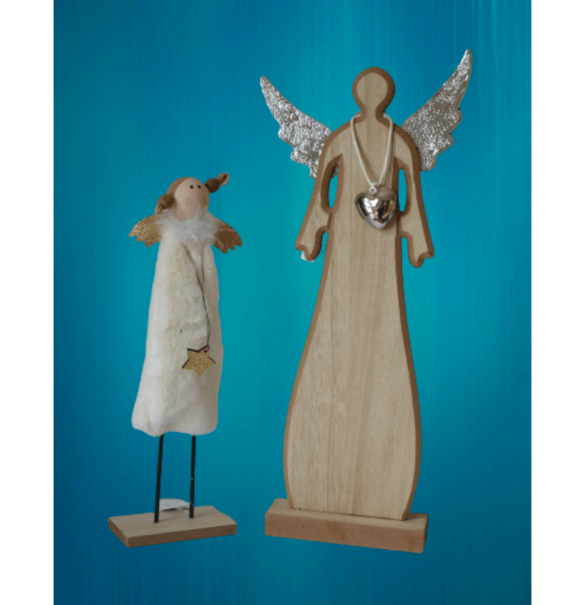 Holz Engel mit Herz natur 41 cm hoch - Weihnachtsengel Weihnachtsdeko Adventsdeko - Mosaikkasten Advent Adventsdeko