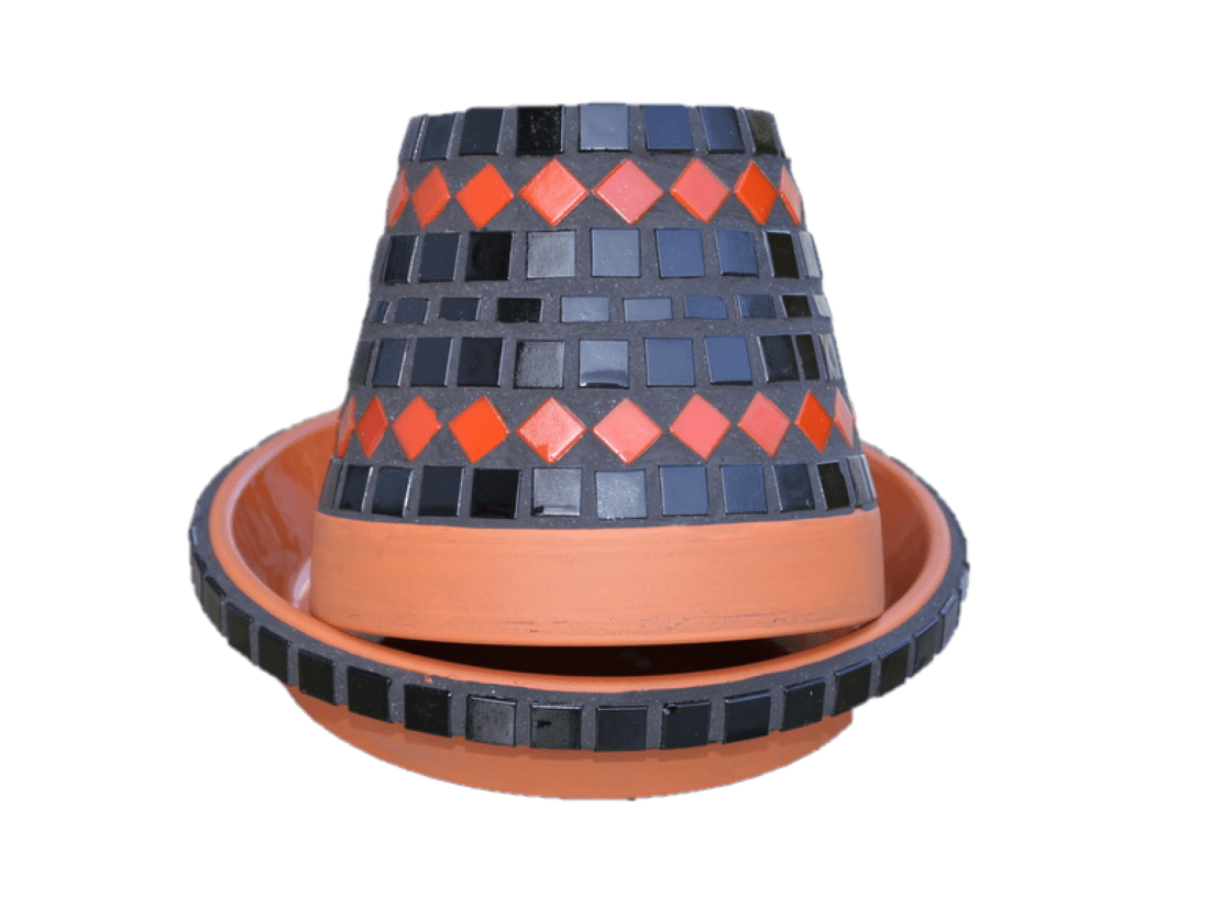 Mosaik Aschenbecher schwarz rot 10 cm - handgemacht - Gartenaschenbecher #0055 - Mosaikkasten aschenbecher ascher