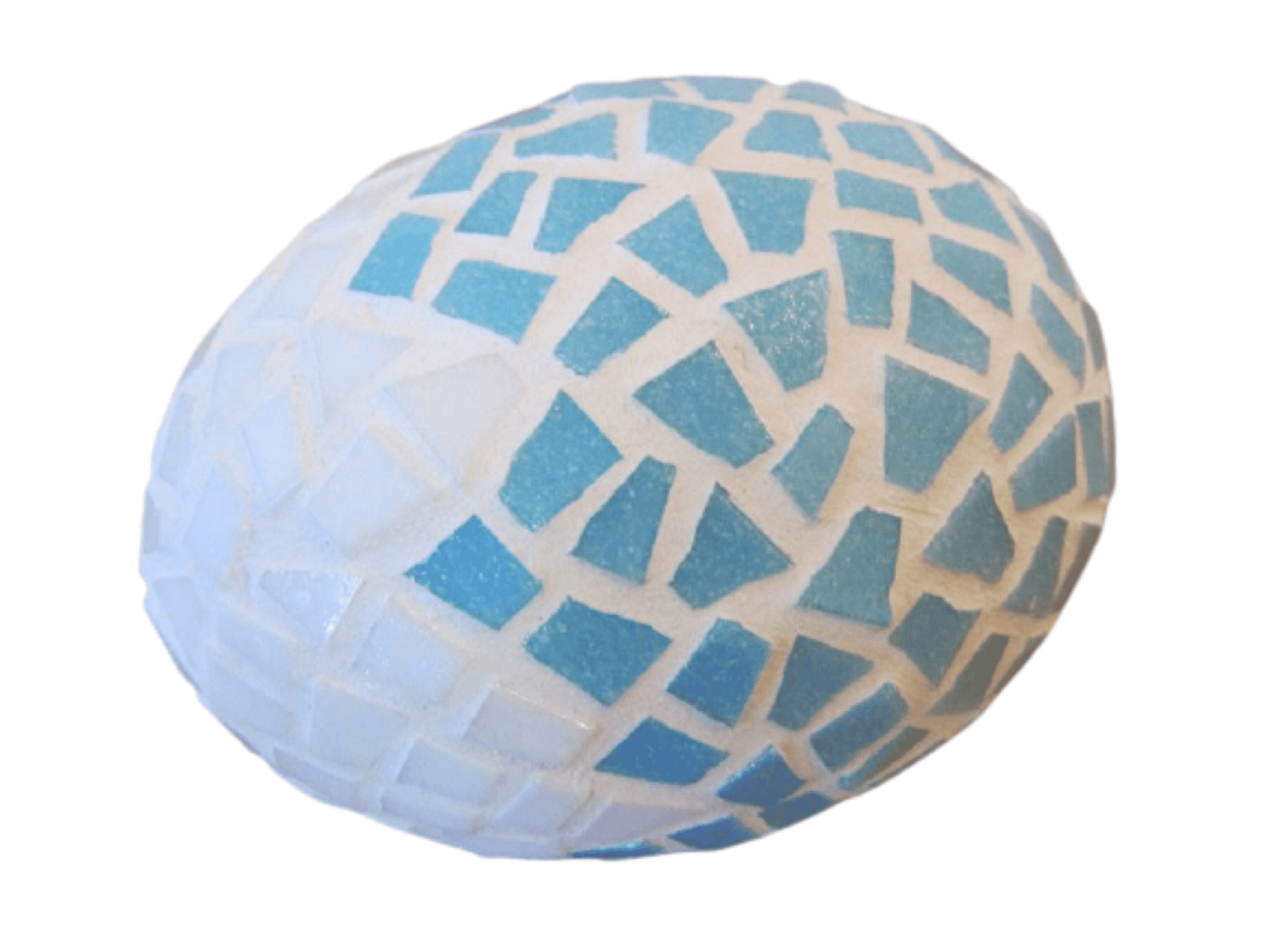 Mosaik Osterei aufgeschlagen blau weiß 10 cm - handgemacht - Mosaikkasten blau Deko für draußen