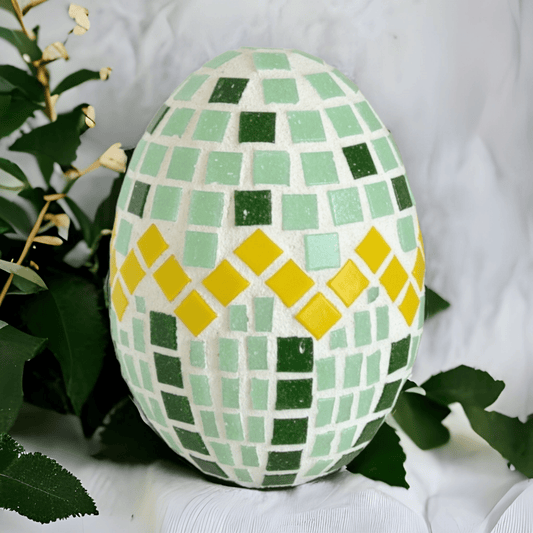 Mosaik Osterei grün gelb 12 cm - handgemacht Osterdeko - Mosaikkasten Abverkauf Deko für draußen
