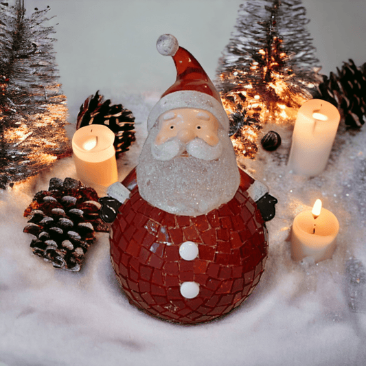 Mosaik Weihnachtsmann 18 cm hoch - upcycling - Mosaikkasten adventsdeko aus alt mach neu