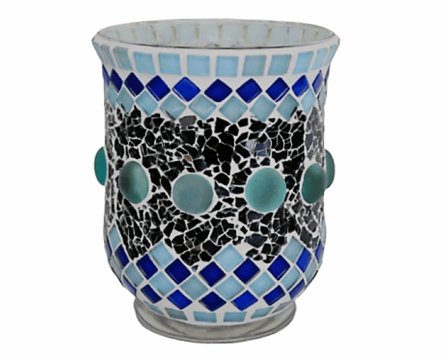 Mosaik Windlicht blau 14 cm hoch - handgemacht - Mosaikkasten aus alt mach neu blau