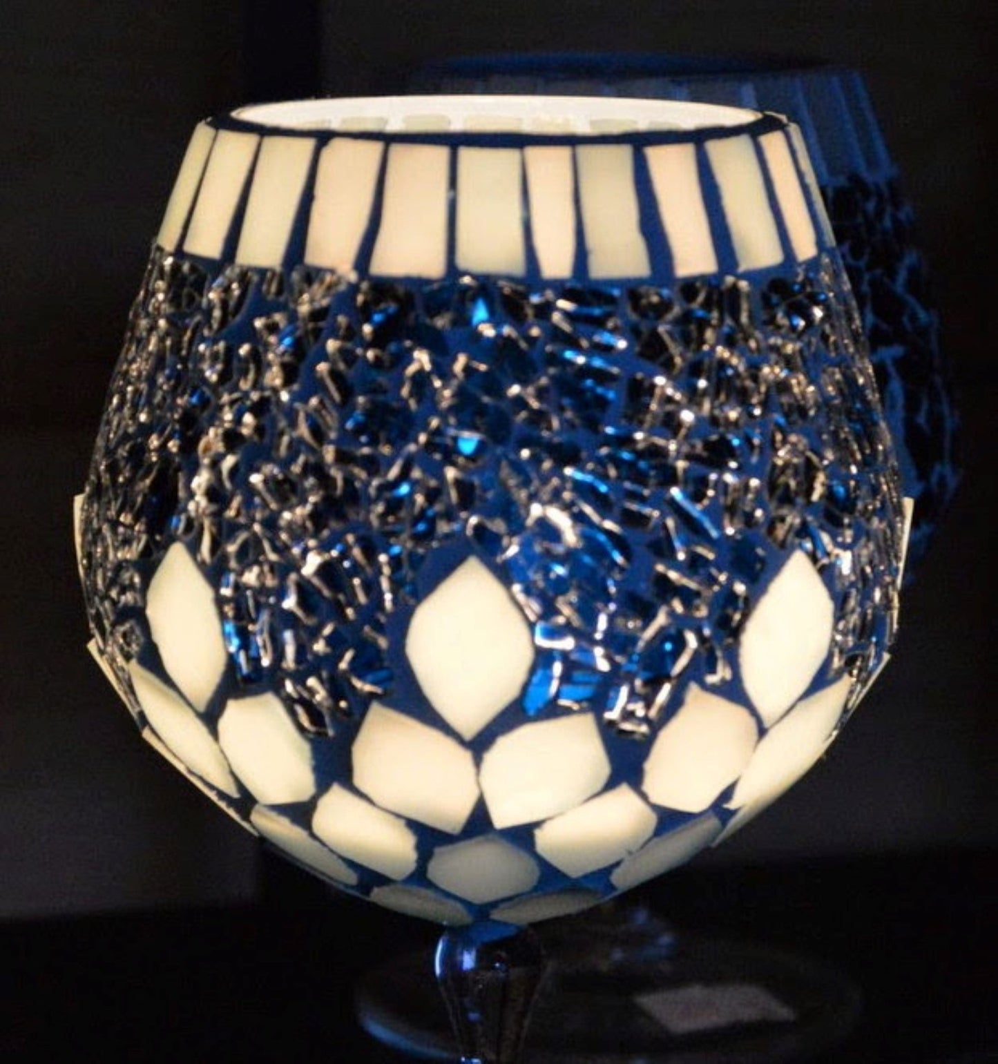 Mosaik Windlicht Eisblatt blau 145 mm hoch Kerzenhalter - Mosaikkasten aus alt mach neu blatt
