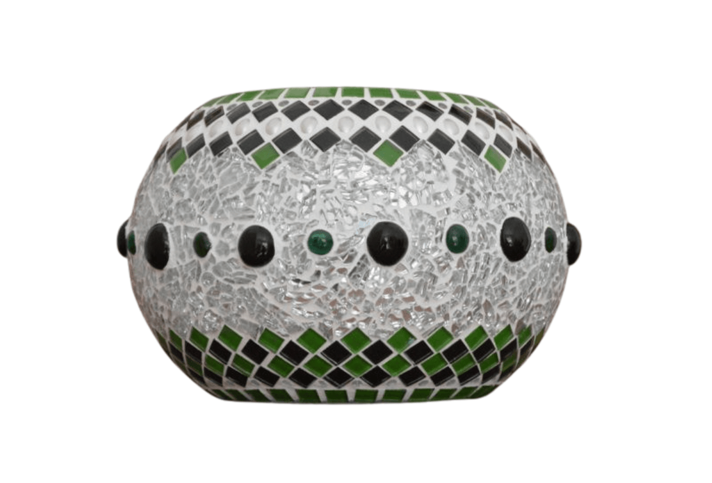 Mosaik Windlicht Kugel grün schwarz silber in versch. Größen - Mosaikkasten aus alt mach neu dekoidee