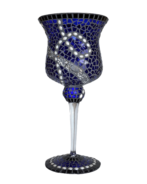 Mosaik Windlicht Perlentraum dunkelblau 39 cm hoch - handgemacht - Mosaikkasten blau dekoidee