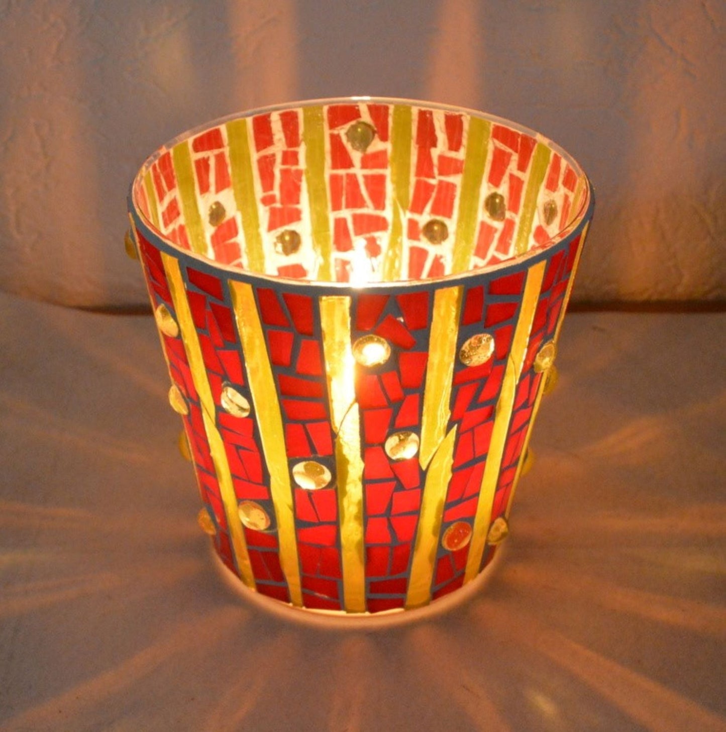 Mosaik Windlicht rot gelb - handgemacht versch. Größen Kerzenhalter Teelichthalter - Mosaikkasten aus alt mach neu dekoidee