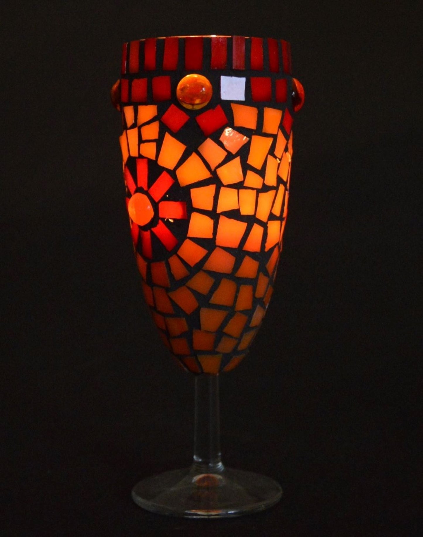 Mosaik Windlicht rot-orange od. braun-orange 16 cm Aus alt mach neu - Mosaikkasten aus alt mach neu braun