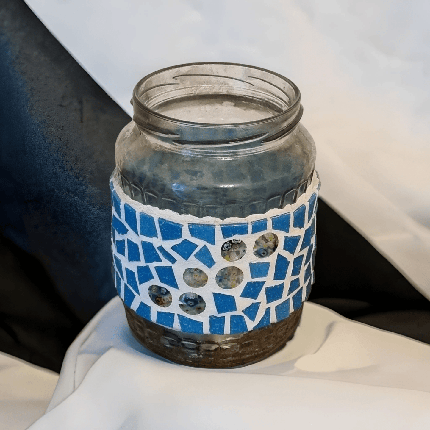 Mosaik Windlicht türkis 13 cm hoch - Aus Alt mach Neu - Mosaikkasten aus alt mach neu blau