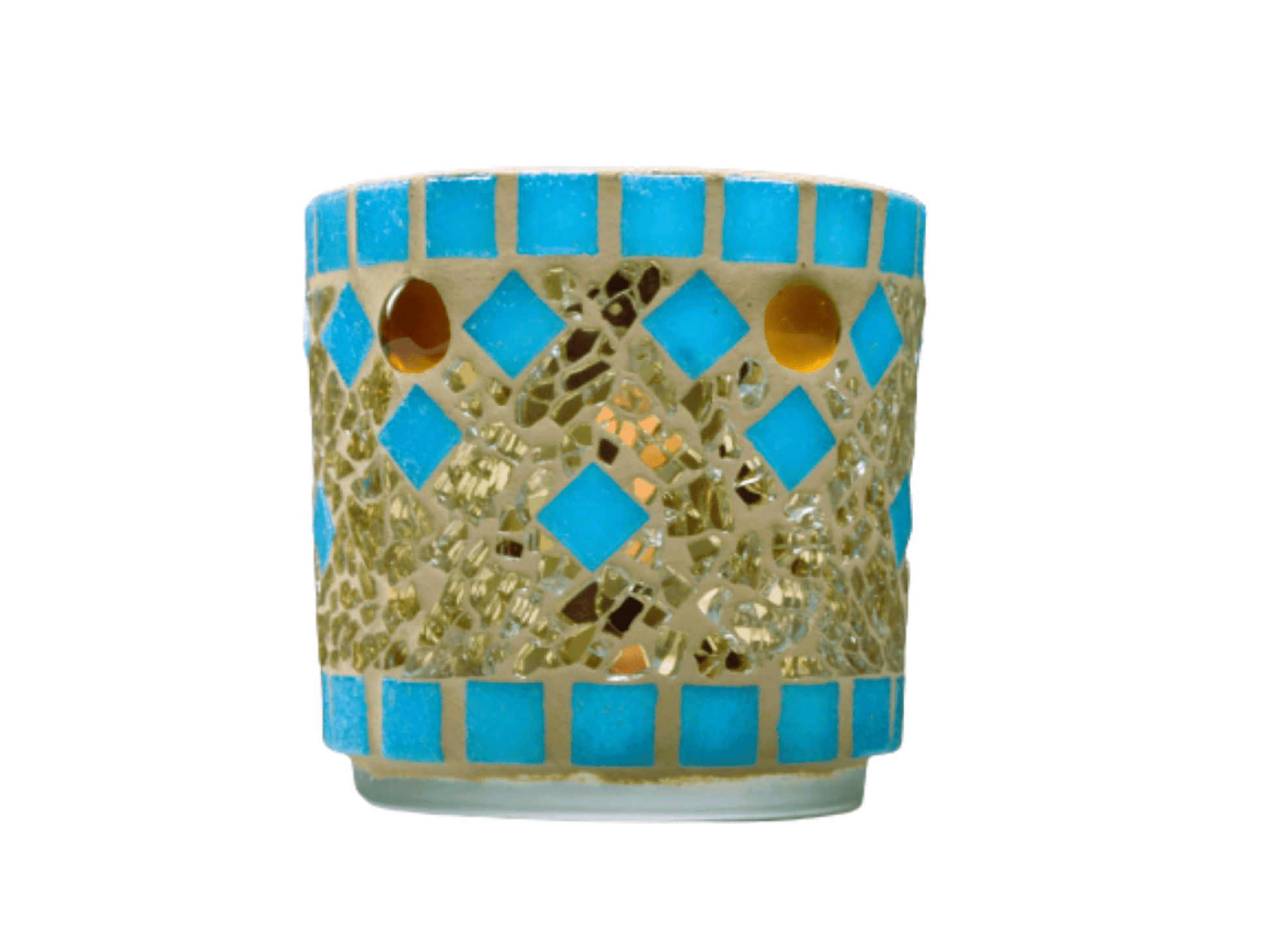 Mosaik Windlicht türkis gold 7 cm hoch - handgemacht - Mosaikkasten aus alt mach neu dekoidee