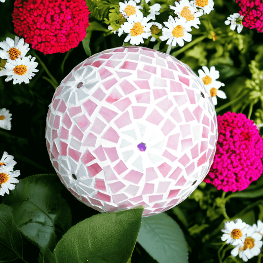 Rosenkugel rosa-grau 10 cm - Dekokugel, Gartenkugel handgemacht - Mosaikkasten deko dekoidee