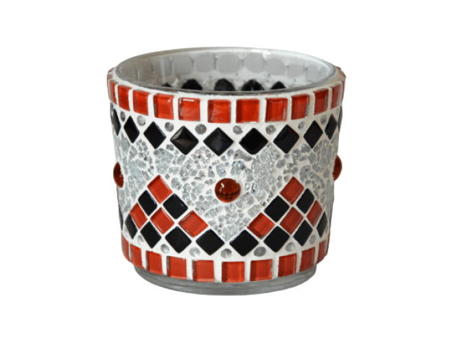Windlicht rot schwarz silber 9 cm hoch - handgemacht - Mosaikkasten aus alt mach neu dekoidee