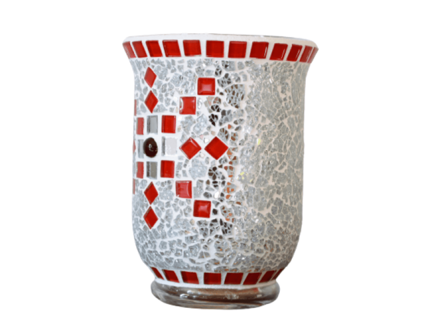 Windlicht Stern rot spiegel 15 cm hoch - handgemacht - Mosaikkasten advent aus alt mach neu